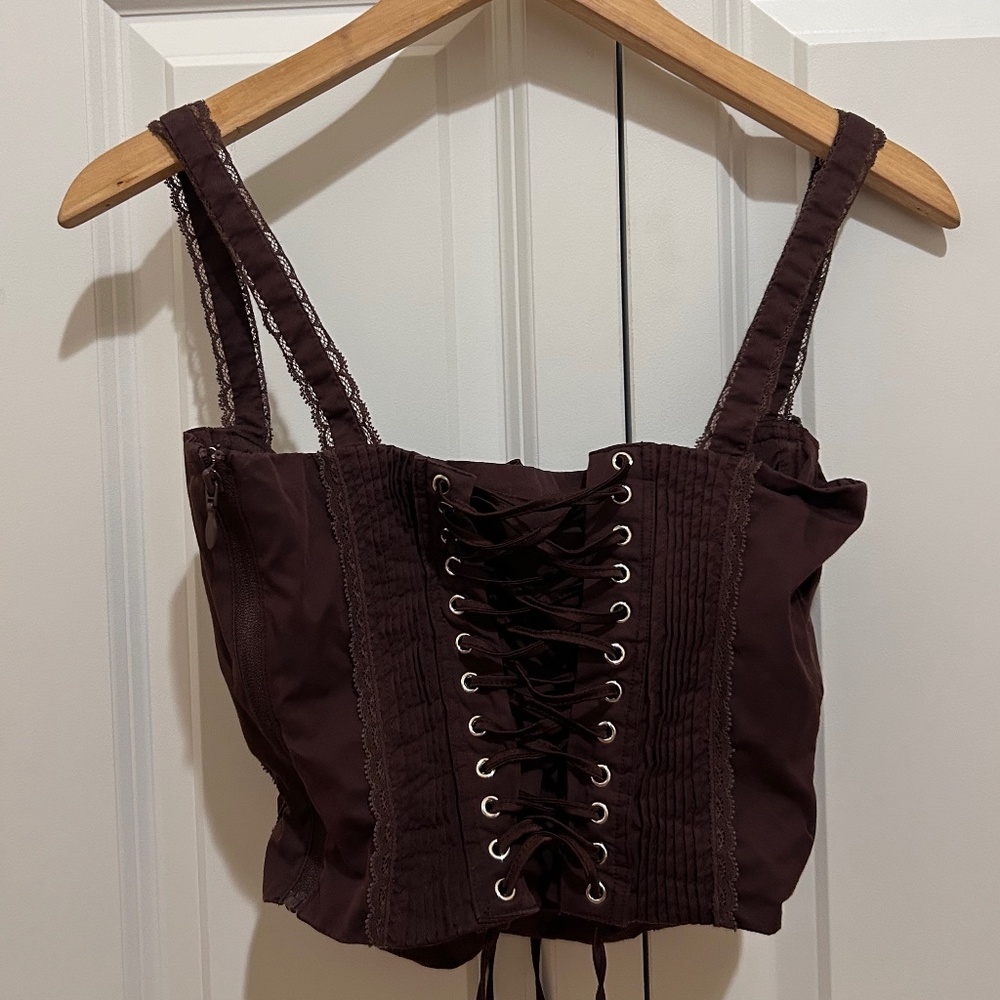 House of CB Gini Cotton Blend Corset Top in Rich Brown - Picture 5 of 7